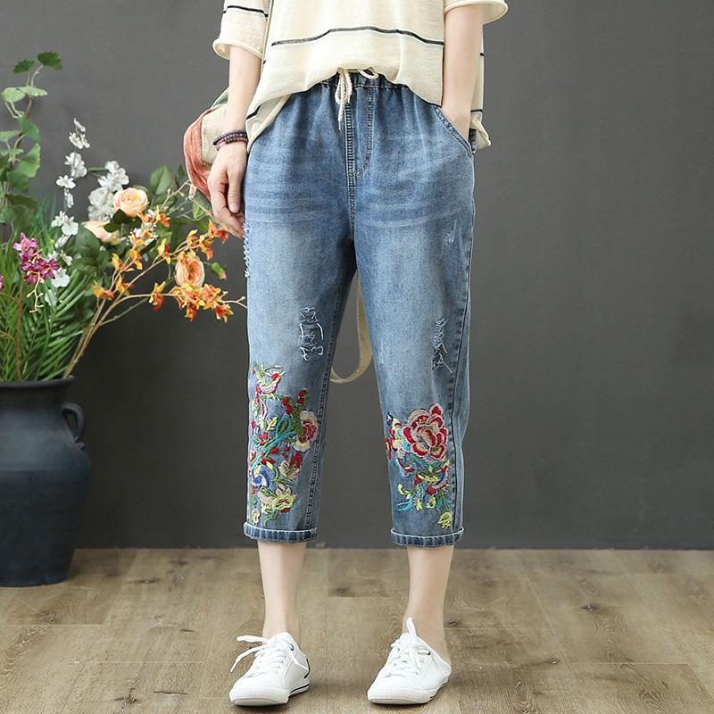 Lockere Retro-jeans Mit Stickereien Für Frühling Und Sommer