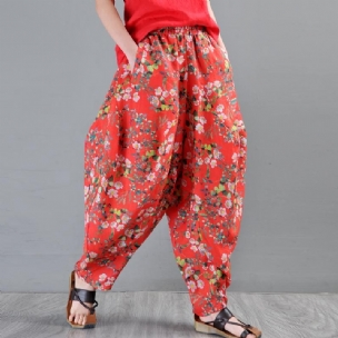 Lose Haremshose Mit Ramie-print Und Blumenmuster Rot