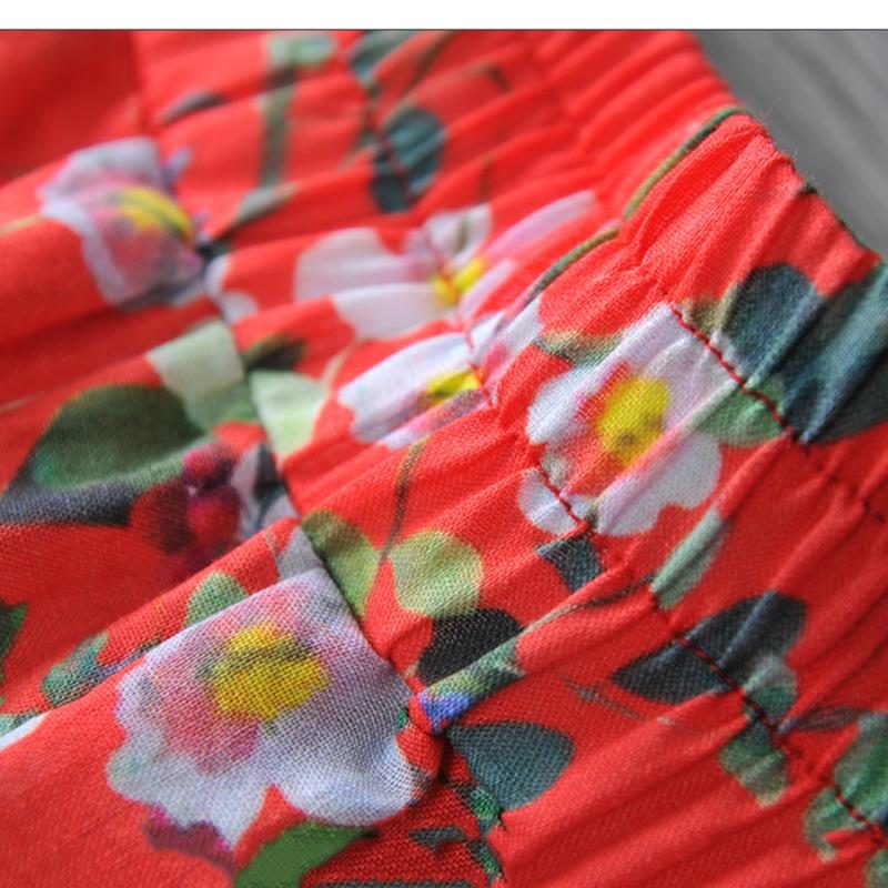 Lose Haremshose Mit Ramie-print Und Blumenmuster Rot