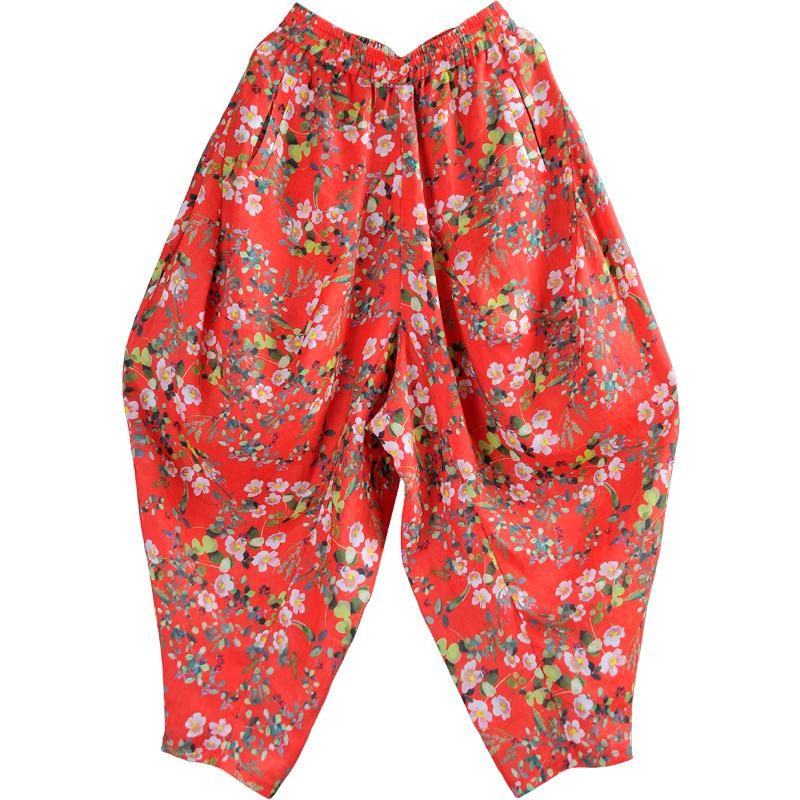 Lose Haremshose Mit Ramie-print Und Blumenmuster Rot