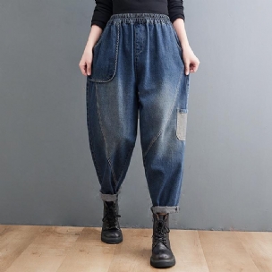 Lose Herbst-denim-haremsjeans Mit Elastischer Taille In Übergröße