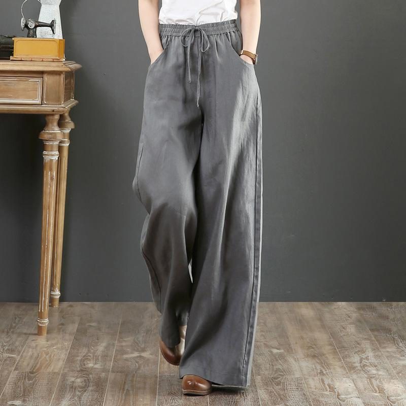 Lose Leinenhose Mit Hoher Taille Und Hoher Taille