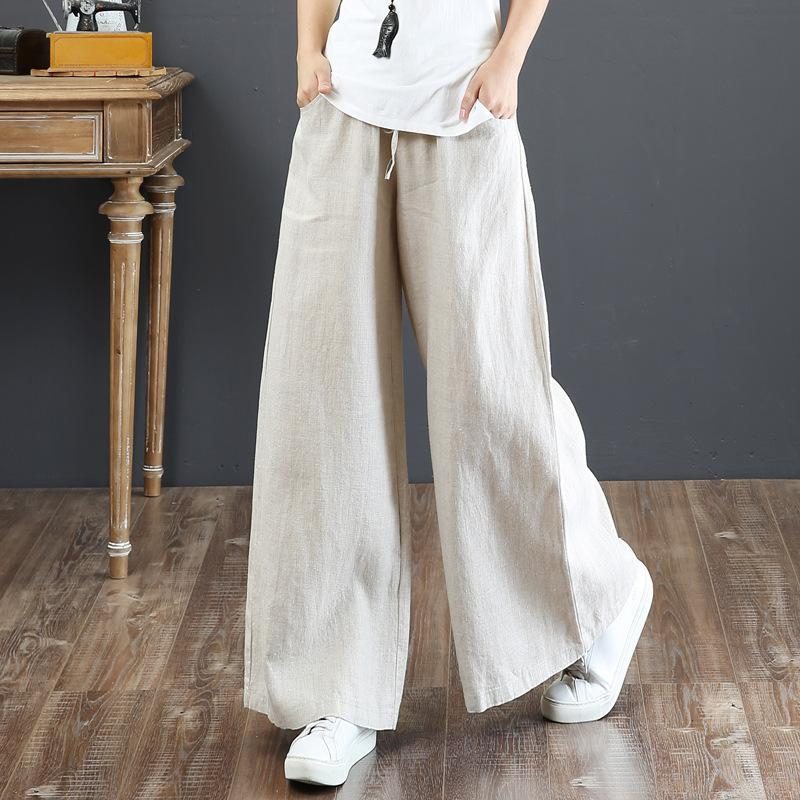 Lose Leinenhose Mit Hoher Taille Und Hoher Taille