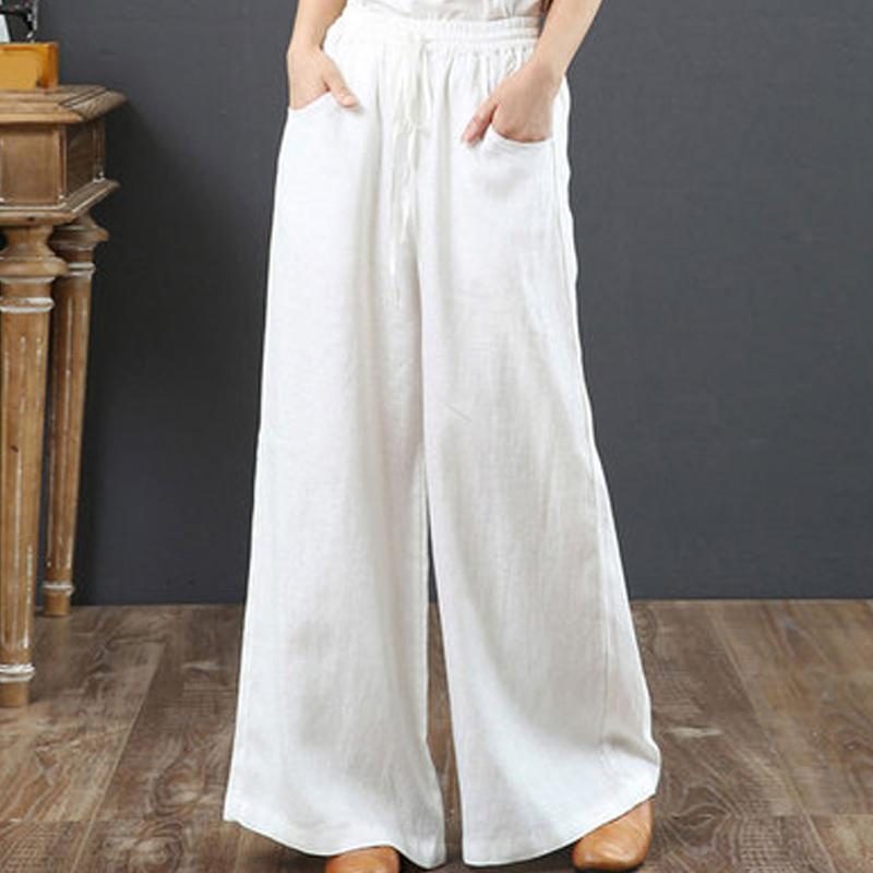 Lose Leinenhose Mit Hoher Taille Und Hoher Taille