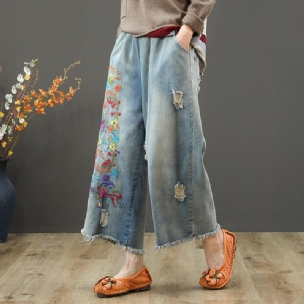 Neue Weit Geschnittene Jeanshose Mit Retro-stickerei Und Weitem Bein