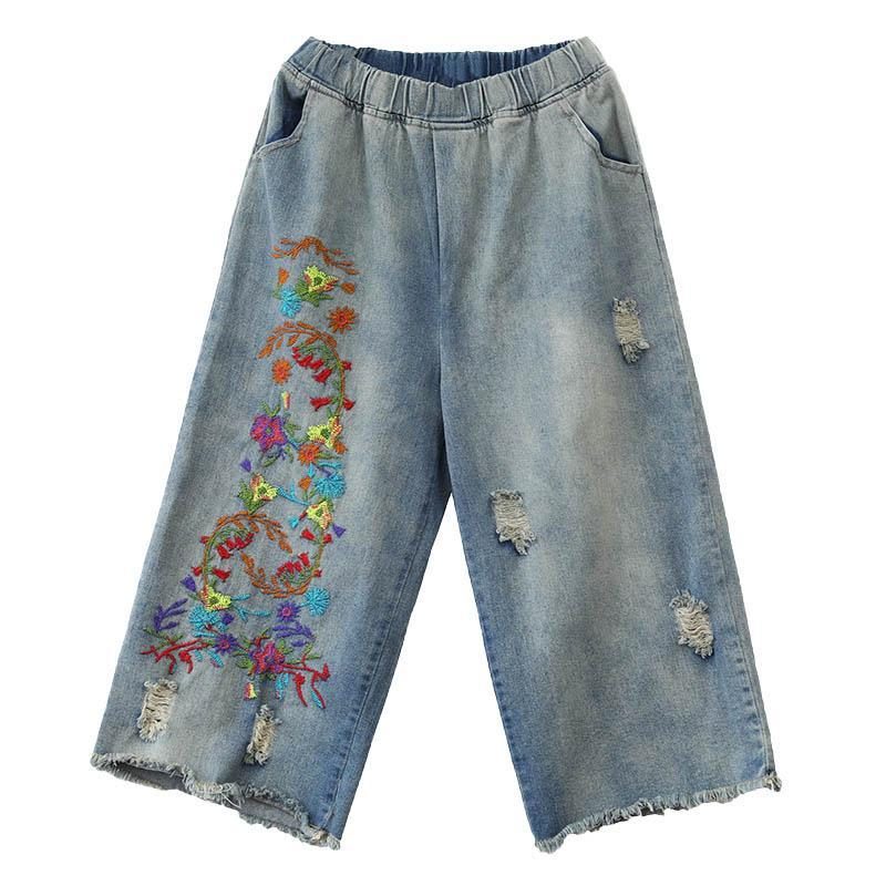 Neue Weit Geschnittene Jeanshose Mit Retro-stickerei Und Weitem Bein