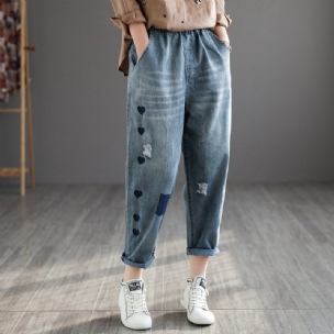 Retro-denim-haremshose Mit Hoher Taille