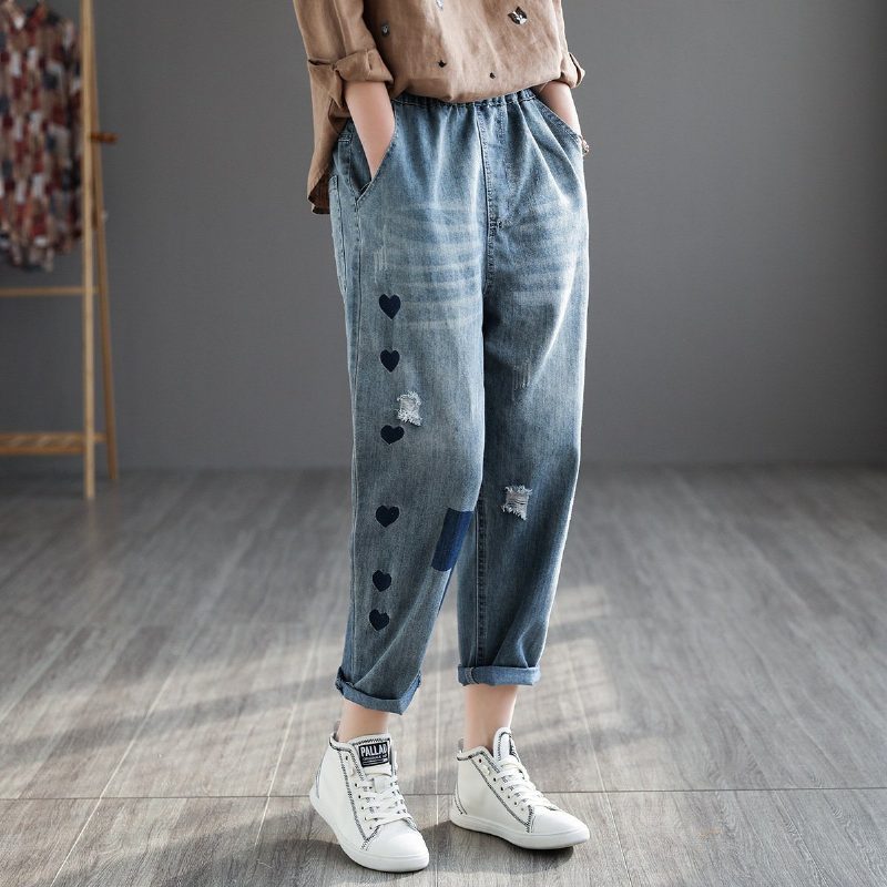 Retro-denim-haremshose Mit Hoher Taille