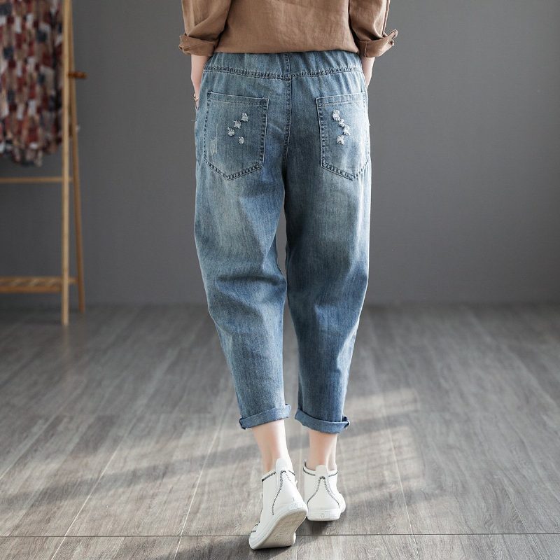 Retro-denim-haremshose Mit Hoher Taille