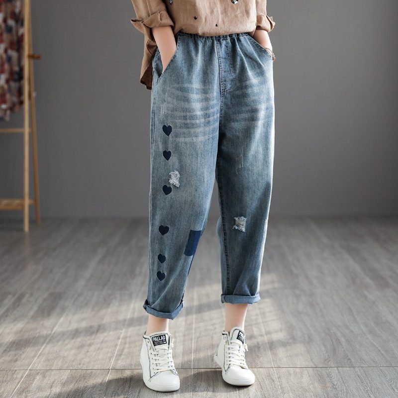 Retro-denim-haremshose Mit Hoher Taille