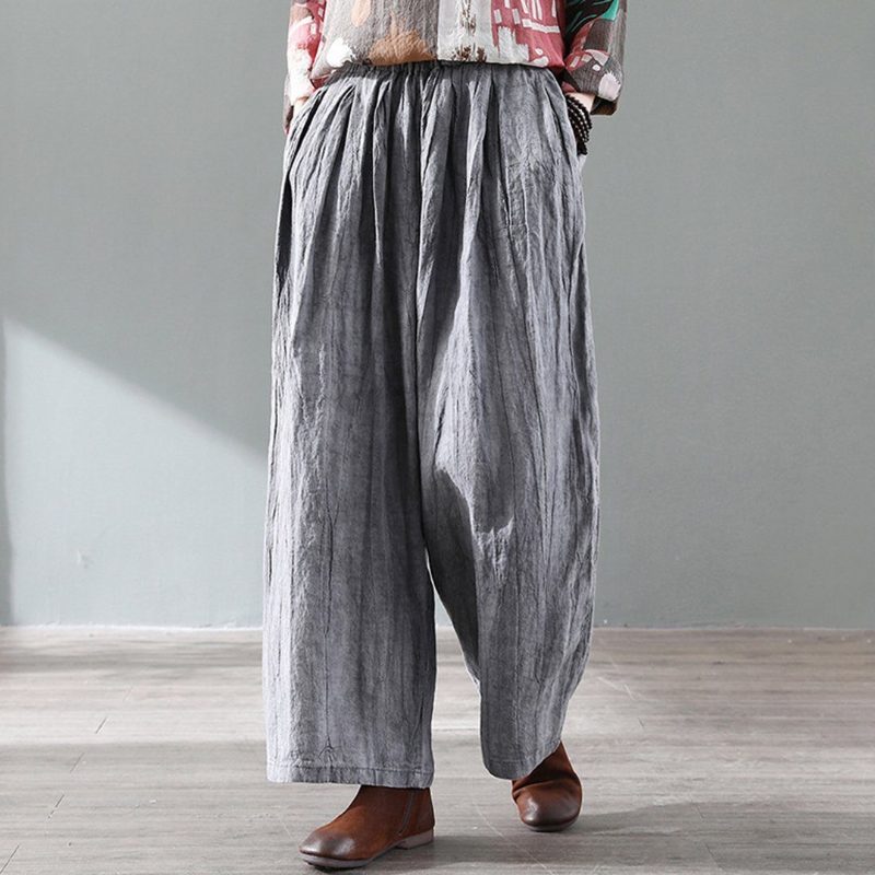 Retro-distressed-leinenhose Mit Weitem Bein Für Damen