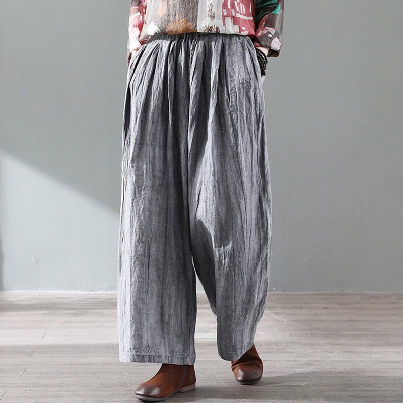 Retro-distressed-leinenhose Mit Weitem Bein Für Damen