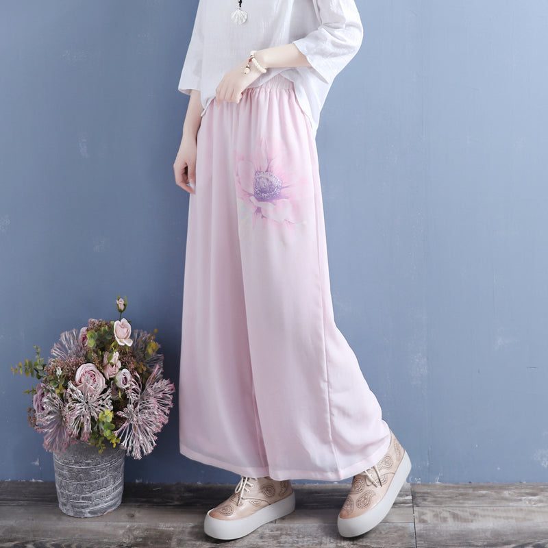 Sommerliche Chiffon-hose Mit Weitem Bein Und Blumenmuster