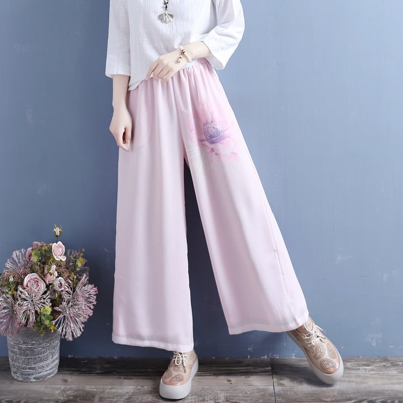 Sommerliche Chiffon-hose Mit Weitem Bein Und Blumenmuster