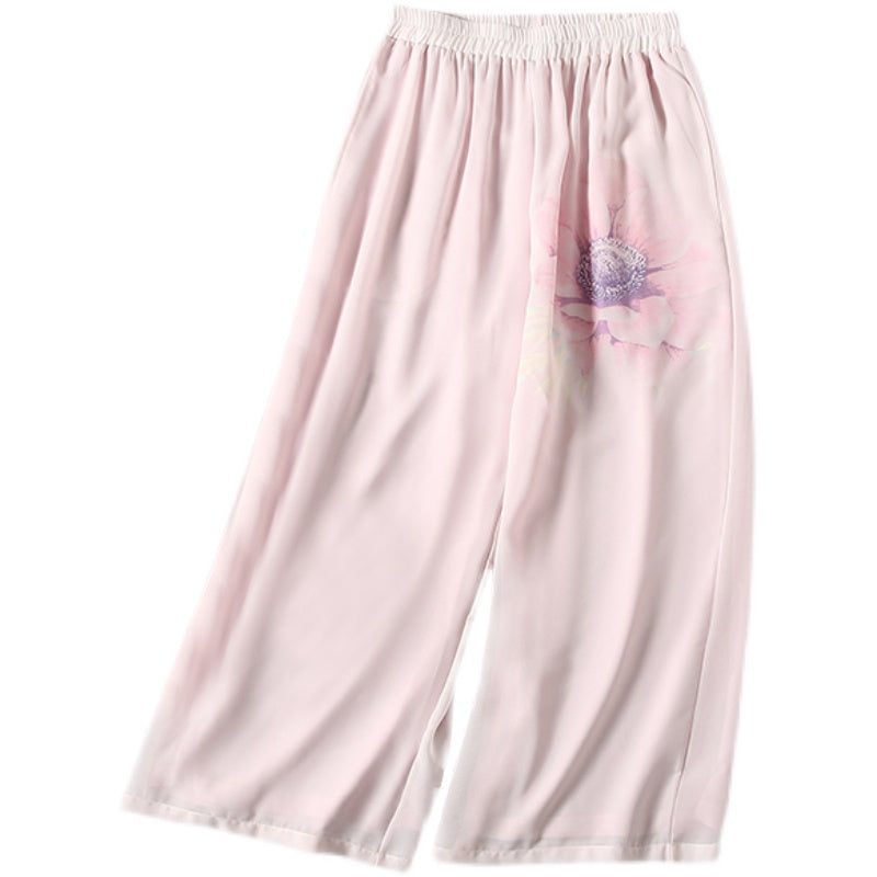 Sommerliche Chiffon-hose Mit Weitem Bein Und Blumenmuster