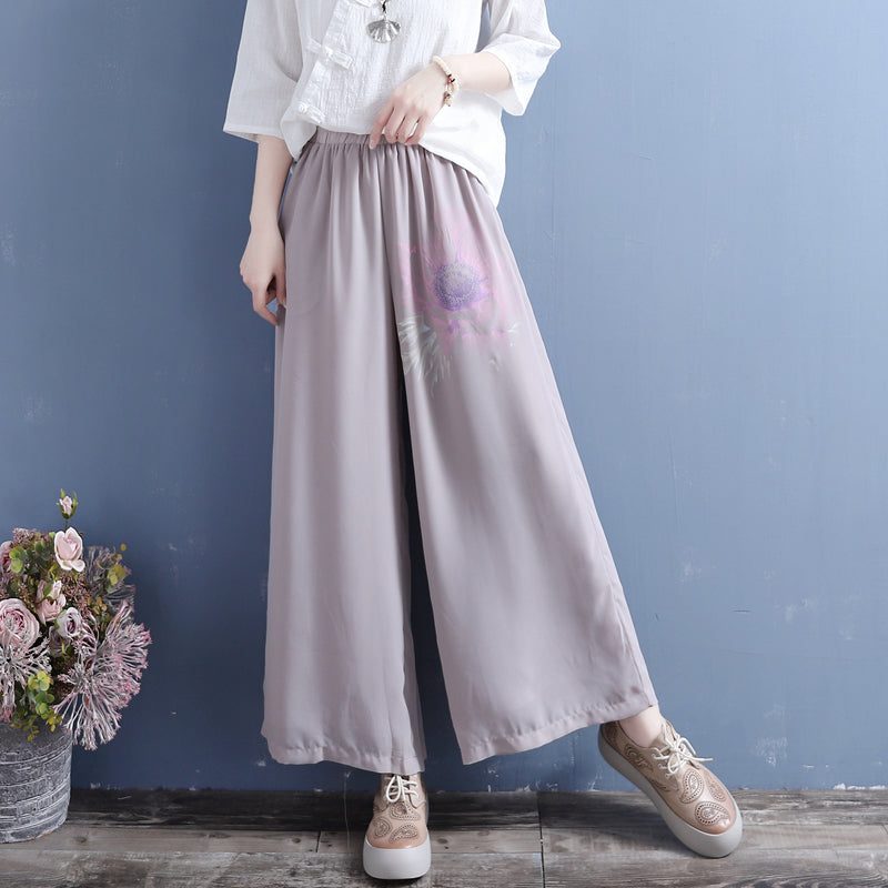 Sommerliche Chiffon-hose Mit Weitem Bein Und Blumenmuster