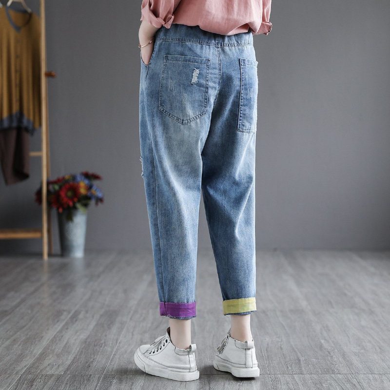 Sommerliche Retro-denim-haremshose Mit Stickerei