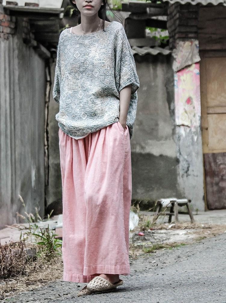 Spring Loose Retro Casual Cotton Wide Leg Pants