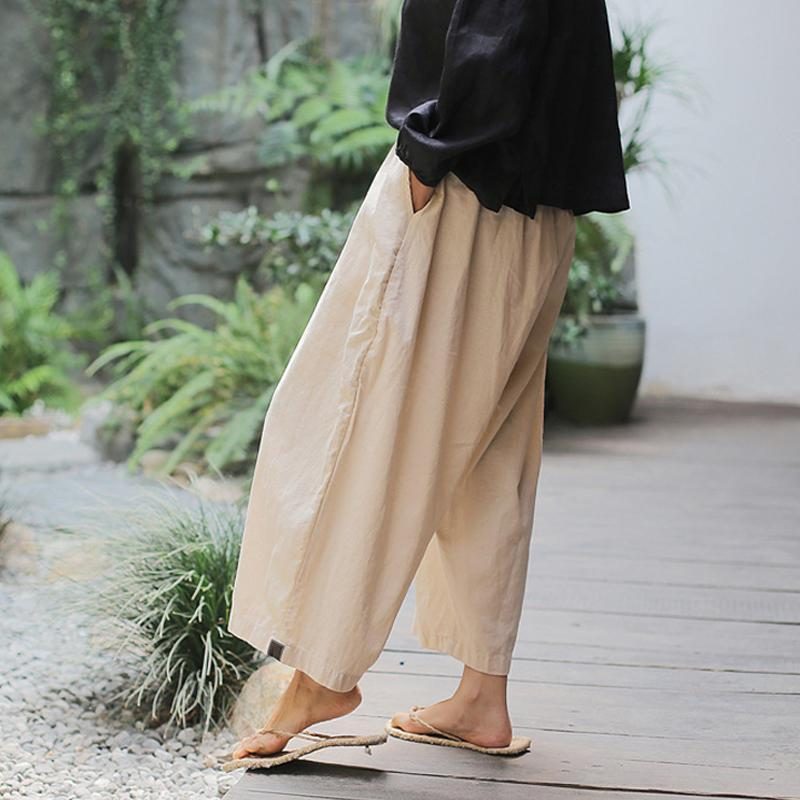 Summer Spring Ramie Solid Sand Wash Knöchellange Hose