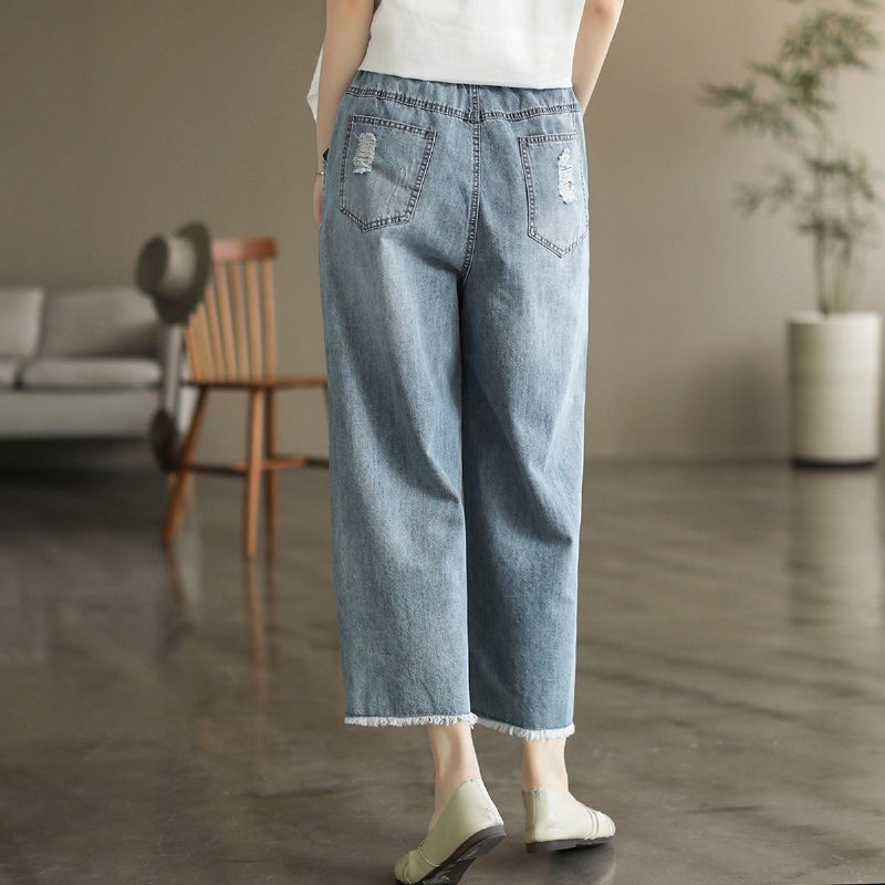 Weit Geschnittene Jeans Aus Baumwolle Im Retro-stil Mit Blumenstickerei