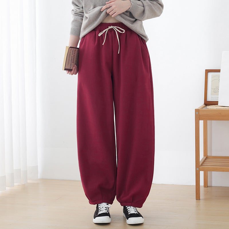 Winter-plüsch-damen-retro-lose-leinen-hose Mit Weitem Bein