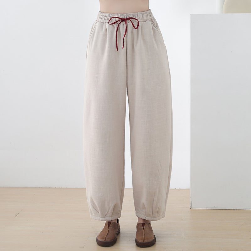 Winter-plüsch-damen-retro-lose-leinen-hose Mit Weitem Bein