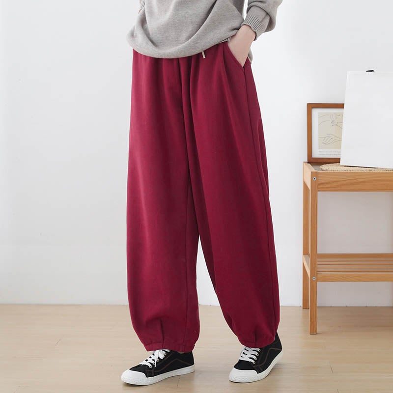 Winter-plüsch-damen-retro-lose-leinen-hose Mit Weitem Bein