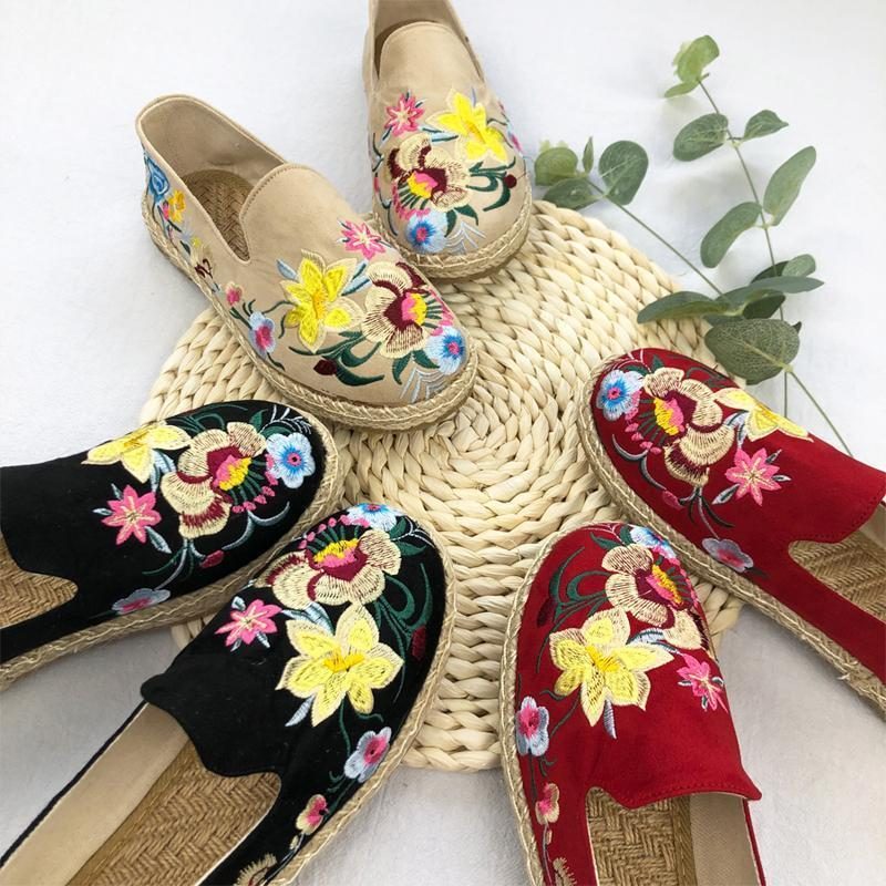 Atmungsaktive Damenschuhe Zum Hineinschlüpfen Mit Blumenstickerei