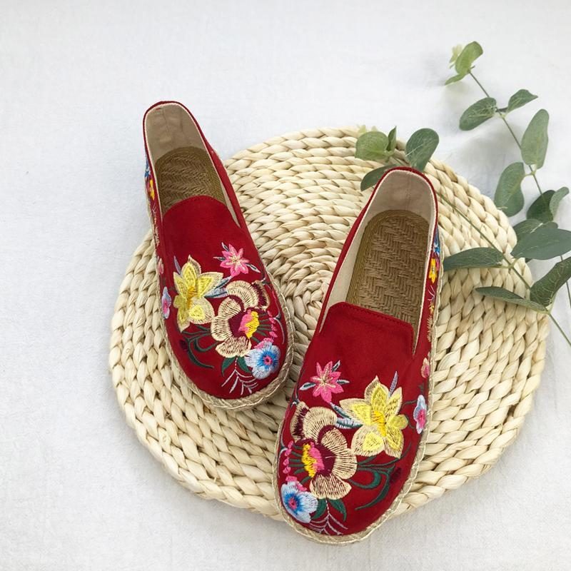 Atmungsaktive Damenschuhe Zum Hineinschlüpfen Mit Blumenstickerei