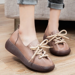 Damen Casual Leather Round Head Handmade Loafers