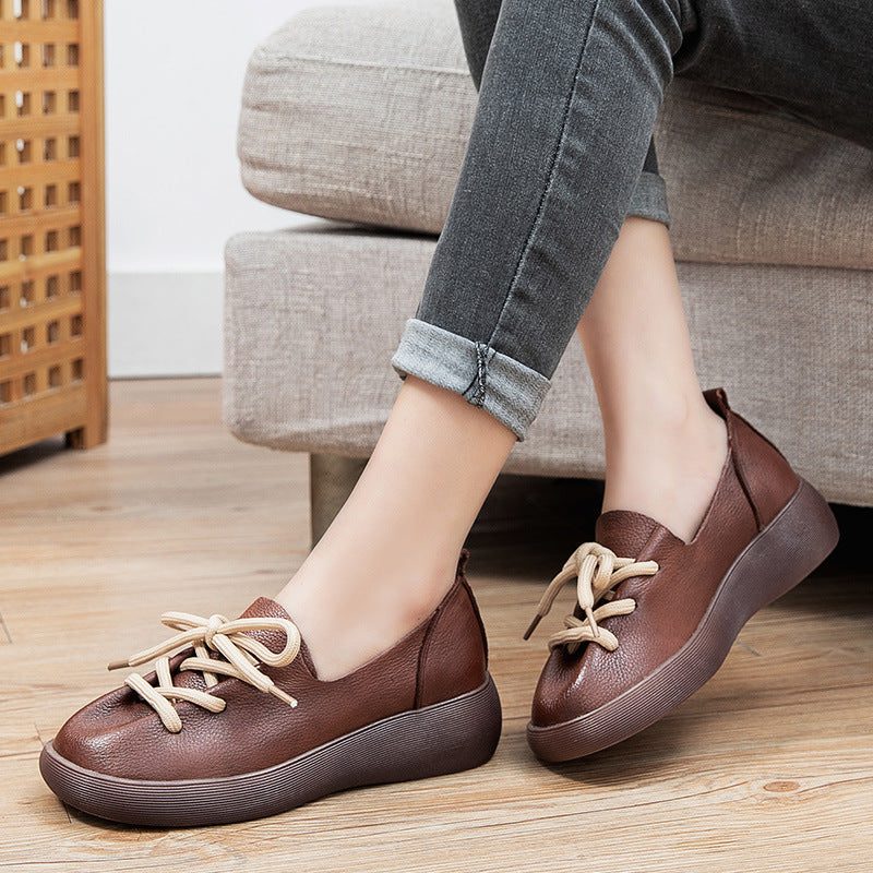 Damen Casual Leather Round Head Handmade Loafers