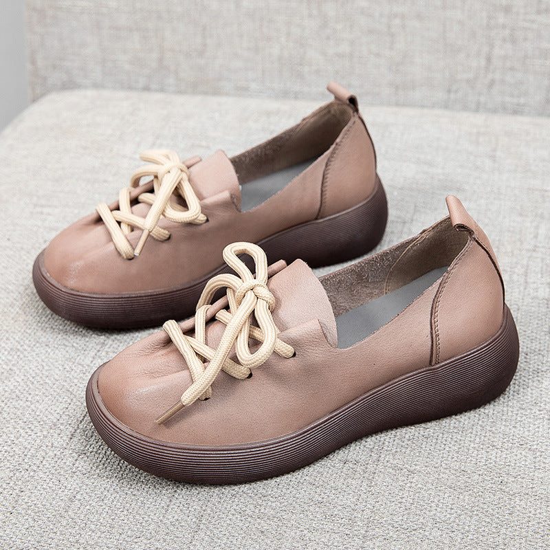 Damen Casual Leather Round Head Handmade Loafers