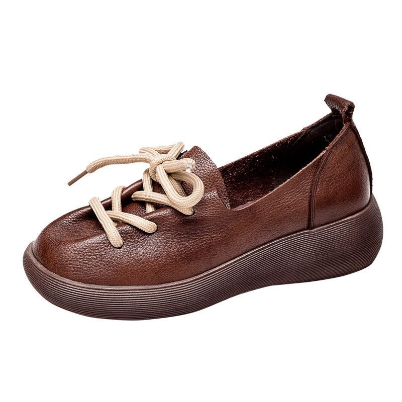 Damen Casual Leather Round Head Handmade Loafers