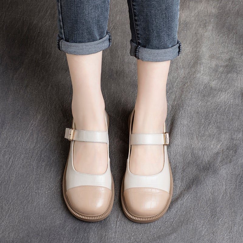 Damen Frühjahr Retro Leder Klettverschluss Weiche Sohle Loafer