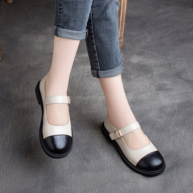 Damen Frühjahr Retro Leder Klettverschluss Weiche Sohle Loafer