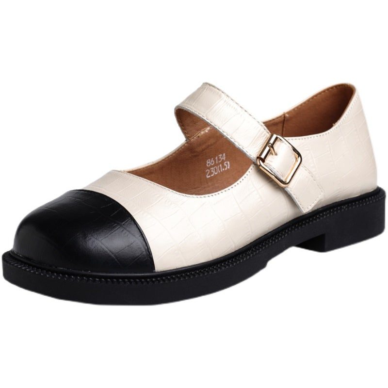 Damen Frühjahr Retro Leder Klettverschluss Weiche Sohle Loafer