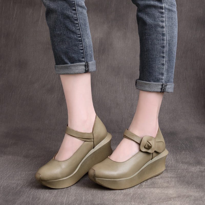 Damen Frühjahr Sommer Plateau Retro Leder Loafer