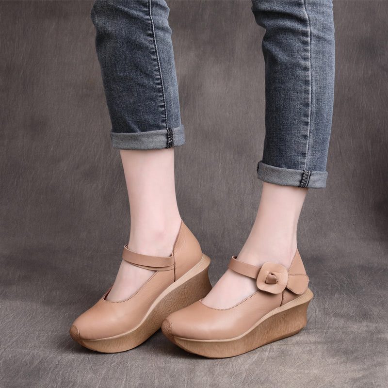 Damen Frühjahr Sommer Plateau Retro Leder Loafer