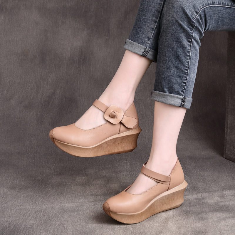 Damen Frühjahr Sommer Plateau Retro Leder Loafer