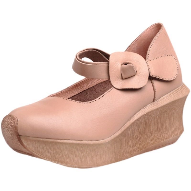 Damen Frühjahr Sommer Plateau Retro Leder Loafer