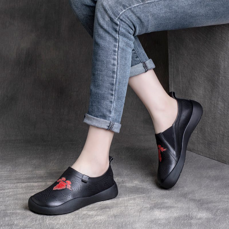 Damen Frühling Retro Bedruckte Handgefertigte Lederloafer