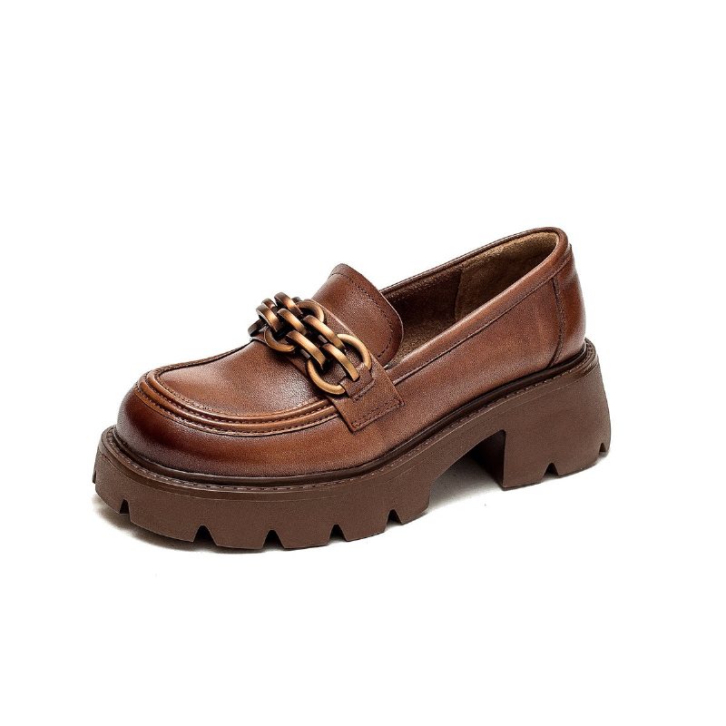 Damen Frühling Retro Leder Casual Loafer