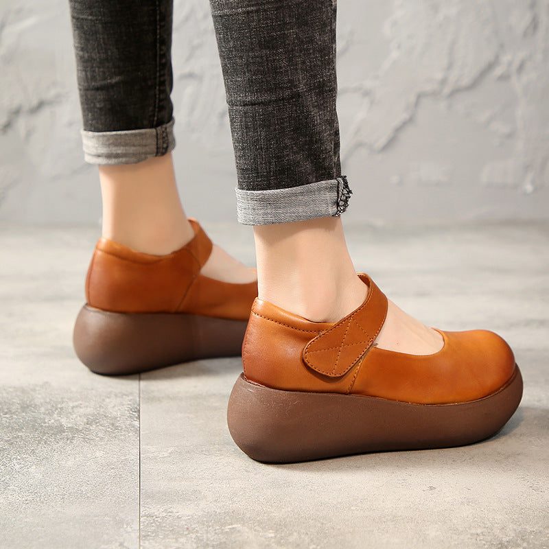 Damen Frühling Sommer Retro Casual Leder Klettband Loafer