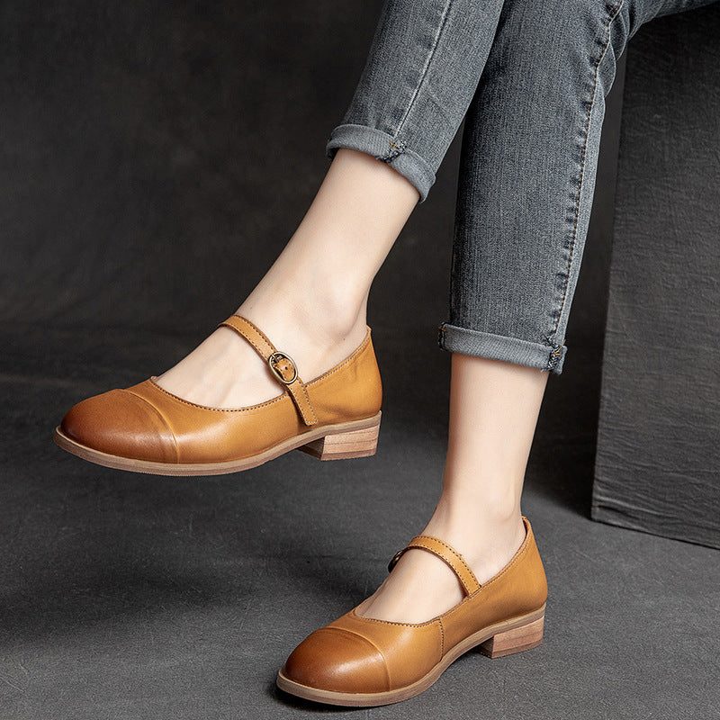 Damen Retro Casual Solid Leder Loafer