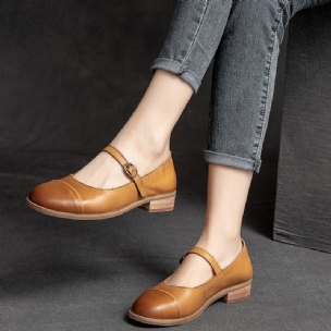 Damen Retro Casual Solid Leder Loafer