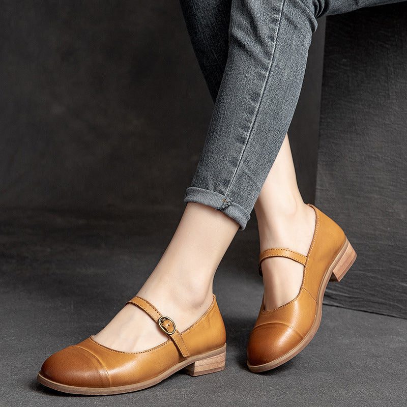 Damen Retro Casual Solid Leder Loafer