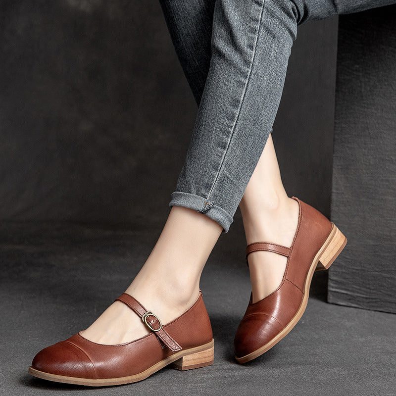 Damen Retro Casual Solid Leder Loafer