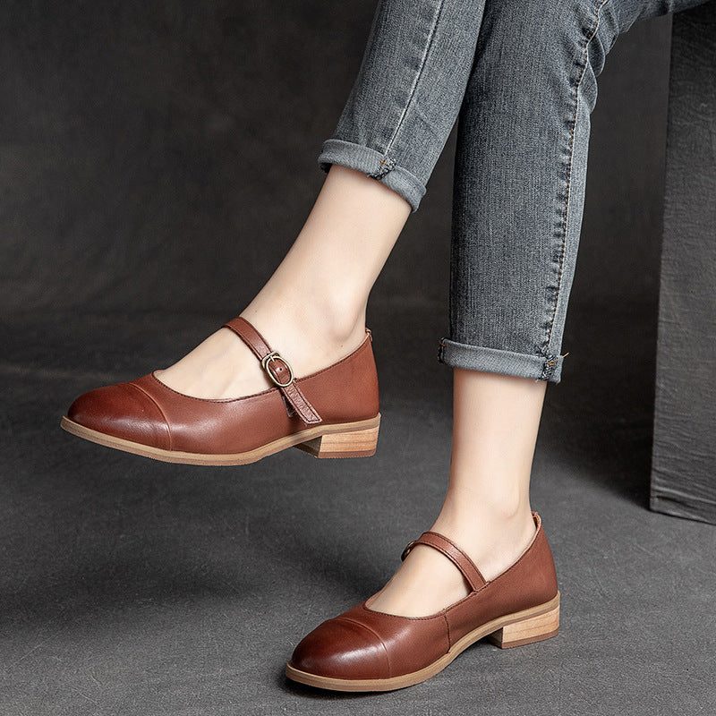 Damen Retro Casual Solid Leder Loafer