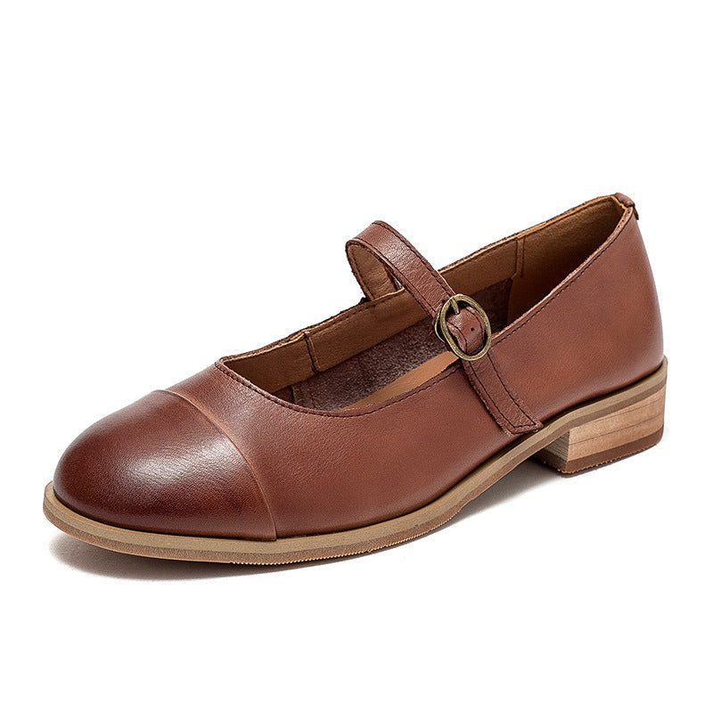 Damen Retro Casual Solid Leder Loafer