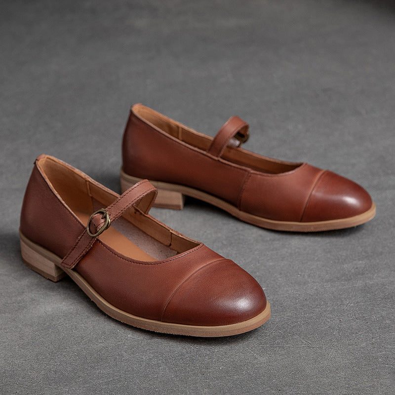 Damen Retro Casual Solid Leder Loafer